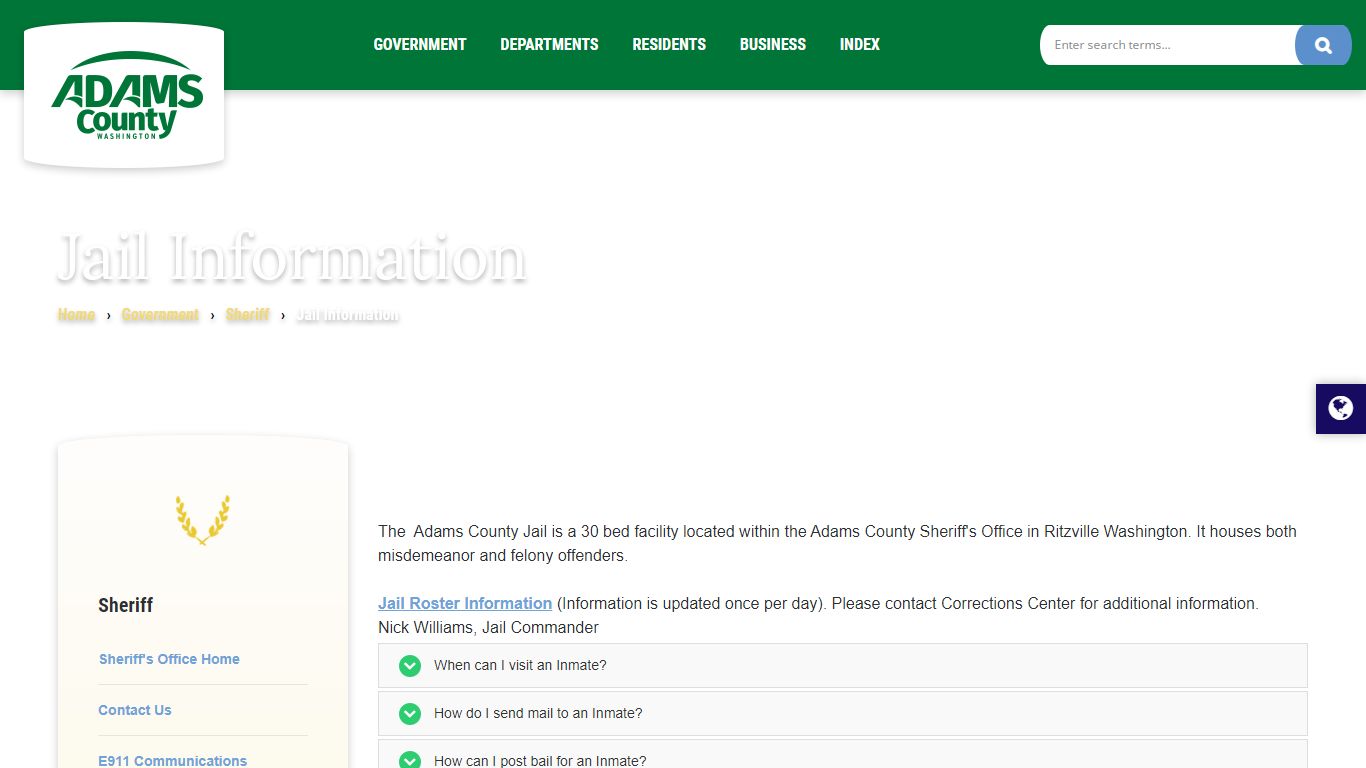 Jail Information - Adams County, Washington