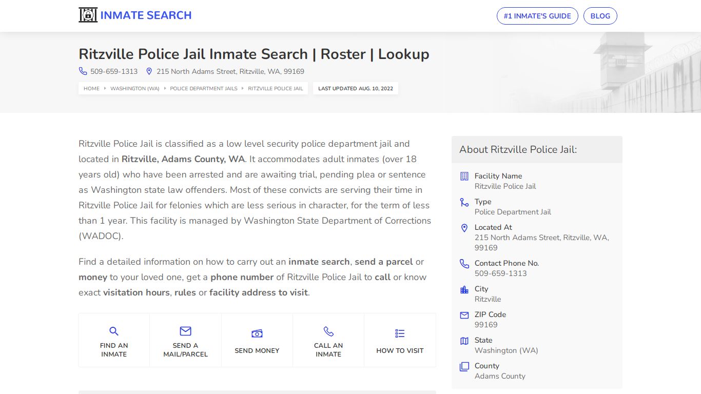 Ritzville Police Jail Inmate Search | Roster | Lookup